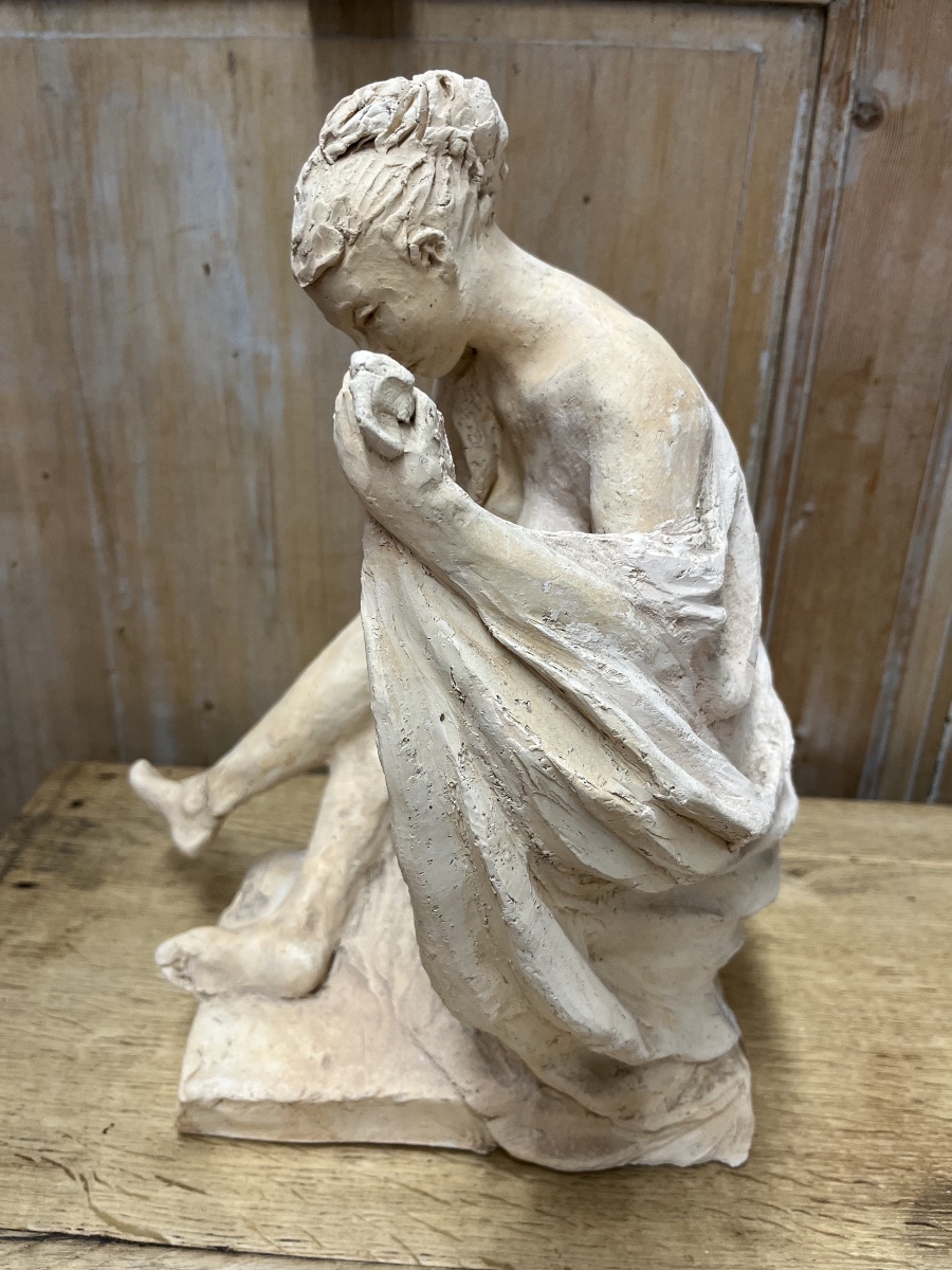 Original Sculpture *seated Woman* By J. Charlas, 20th Century-photo-4