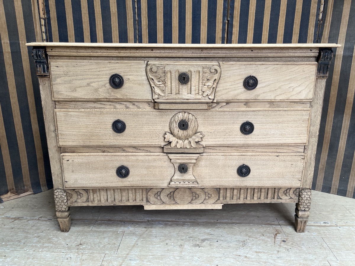 19th-century Louis XVI-style Chest Of Drawers In Natural Oak -photo-4