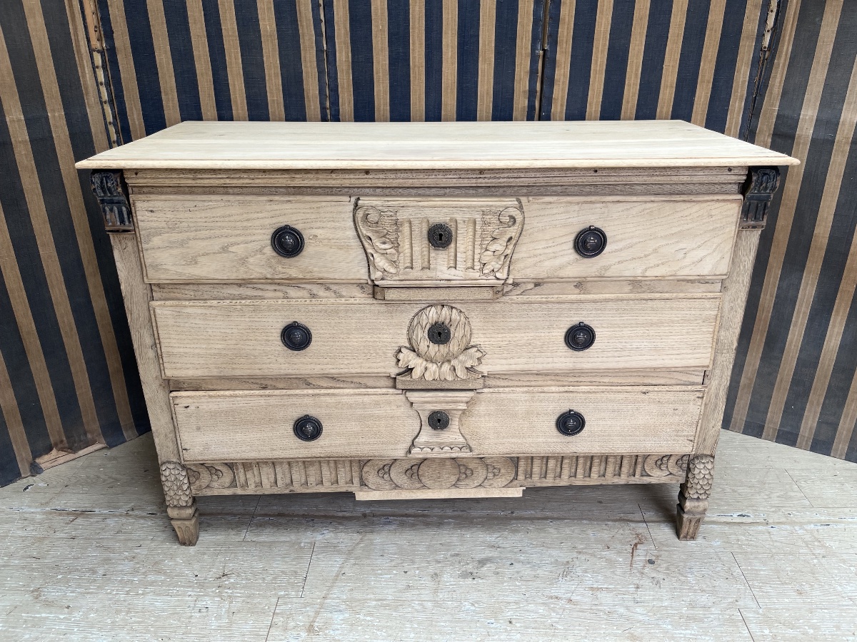 19th-century Louis XVI-style Chest Of Drawers In Natural Oak 