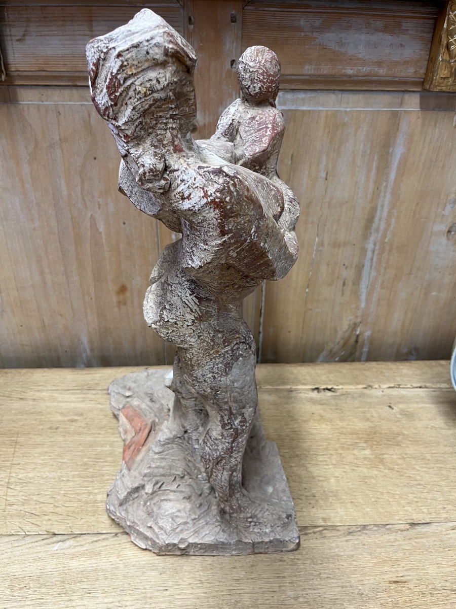 Sculpture d’une maternité en terre cuite de J Charlas , datée de 1986-photo-4