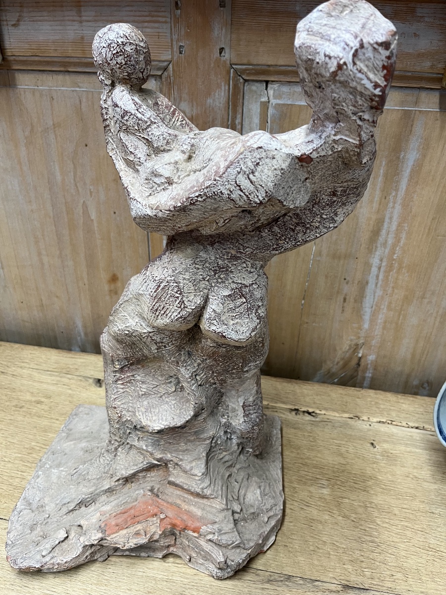 Sculpture d’une maternité en terre cuite de J Charlas , datée de 1986-photo-1