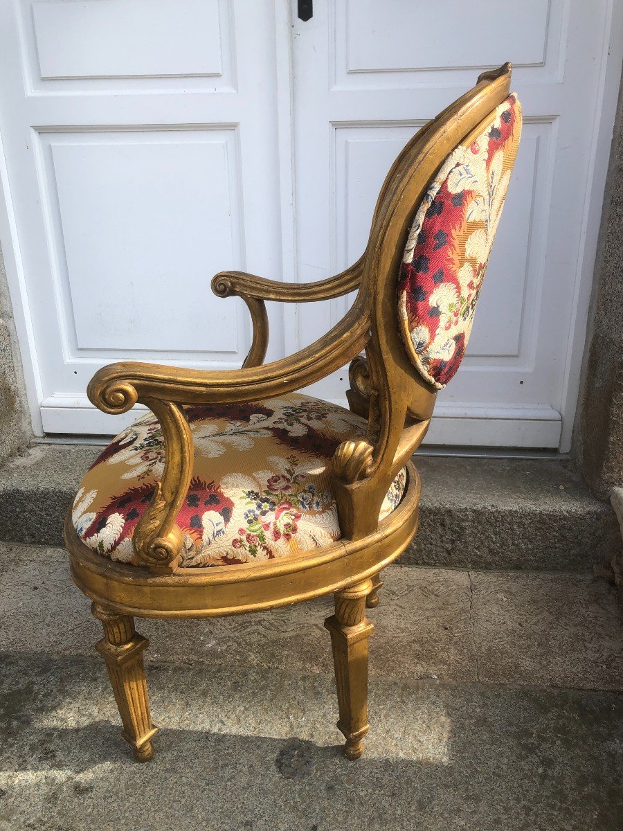 Italian Armchair With 18th Century Frame In Golden Wood-photo-3