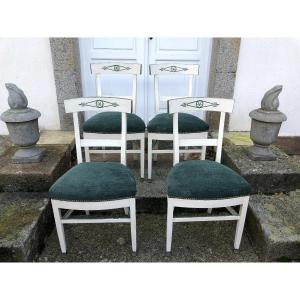 Suite Of Four Directoire Style Chairs In Painted Wood