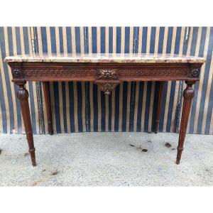 Louis XVI Period Console In Walnut With Four Legs