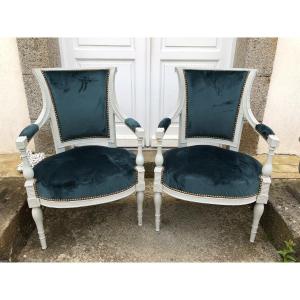 Paire De Fauteuils d'époque Directoire Laqués 