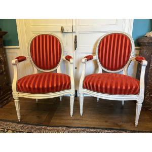 Pair Of Louis XVI Period Armchairs By Gailliard 