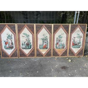 Set Of Five 19th Century Wallpaper Panels
