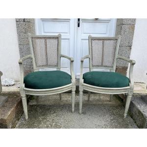 Pair Of Louis XVI Period Caned Armchairs