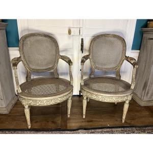 Pair Of 19th-century Lacquered Louis XVI Armchairs 