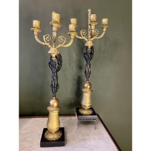Paire de Candélabres d’époque Restauration à double patine 