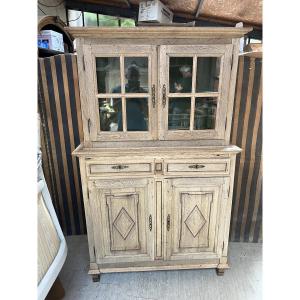 Meuble vitrine en chêne naturel du début du XIXe