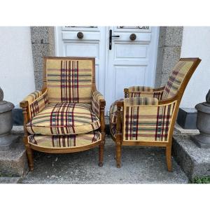 Paire de Bergères d’époque Directoire en noyer