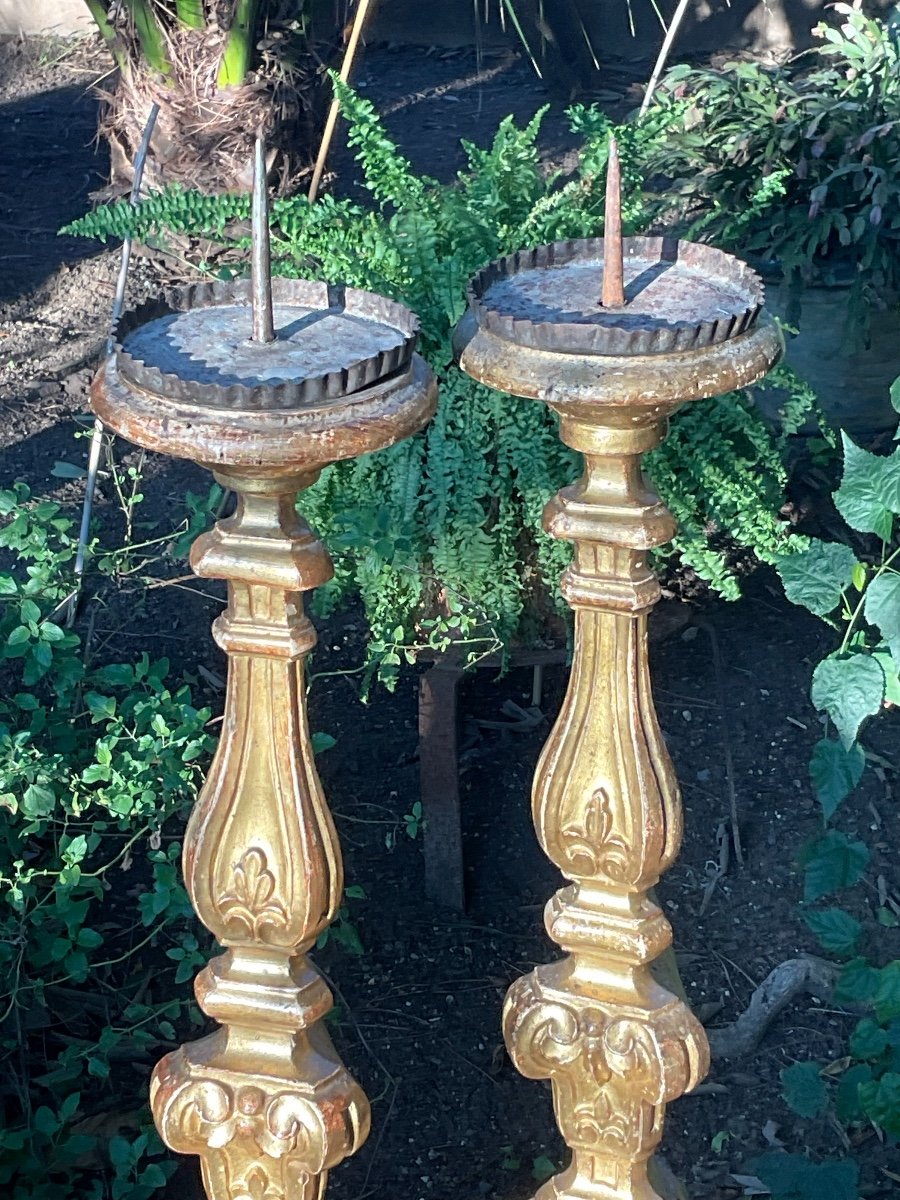 Pair Of Candelabras XVIII In Golden Wood-photo-3