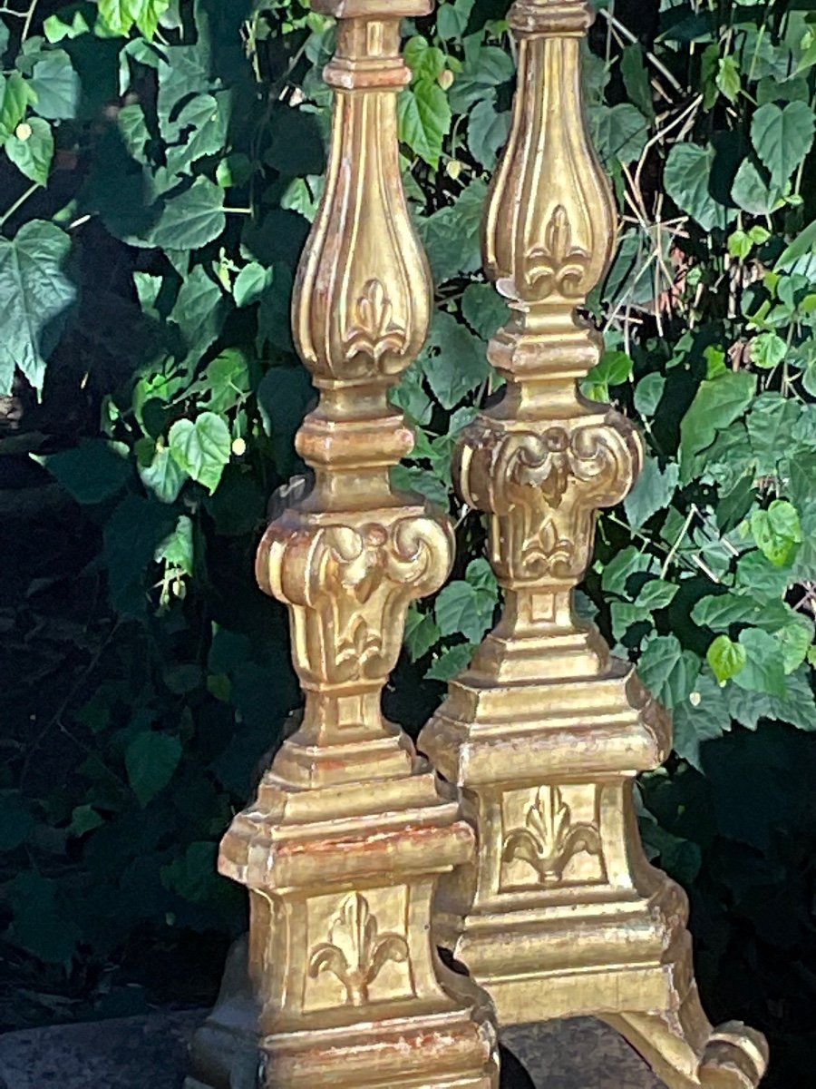 Pair Of Candelabras XVIII In Golden Wood-photo-3