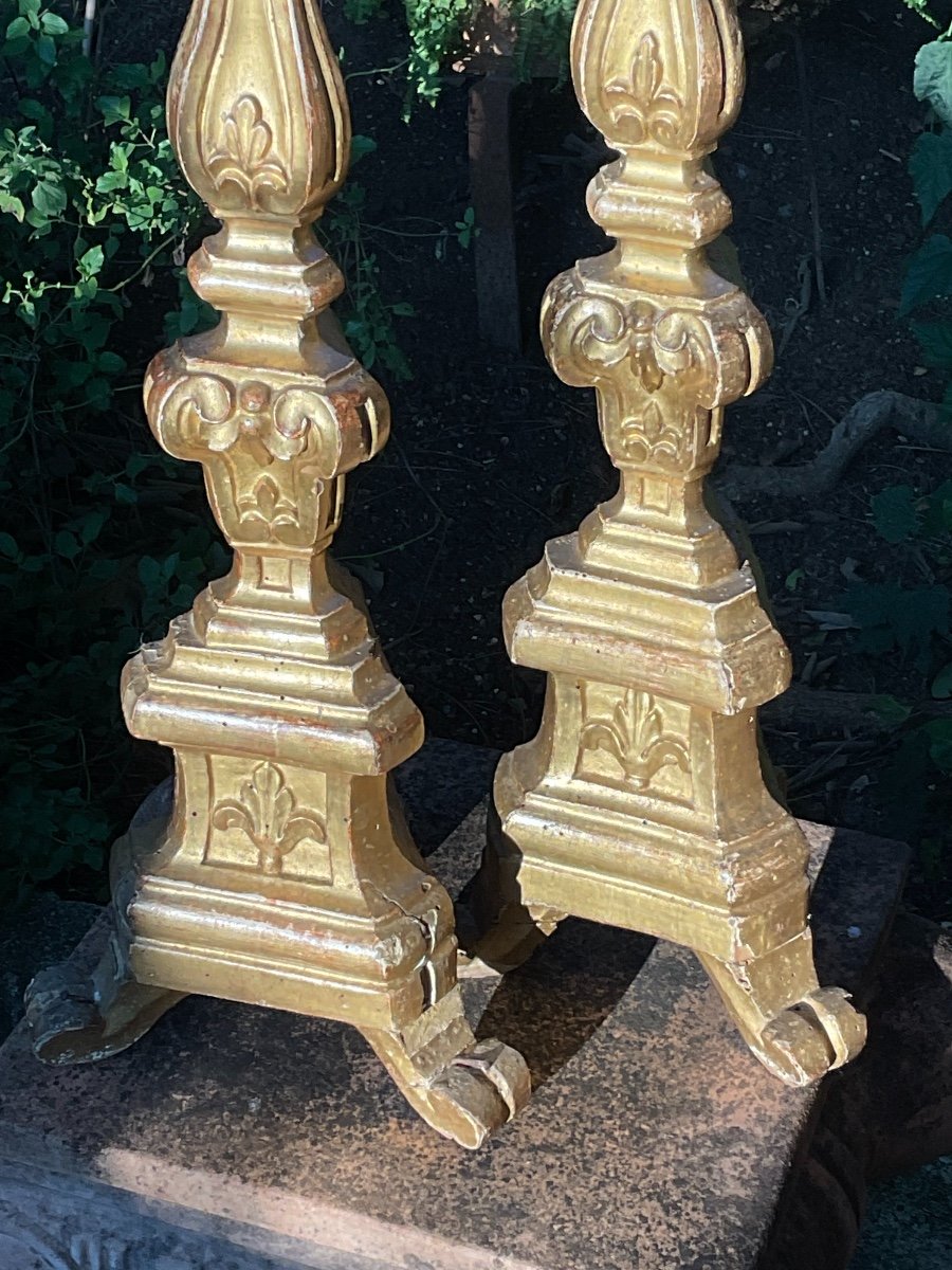 Pair Of Candelabras XVIII In Golden Wood-photo-5