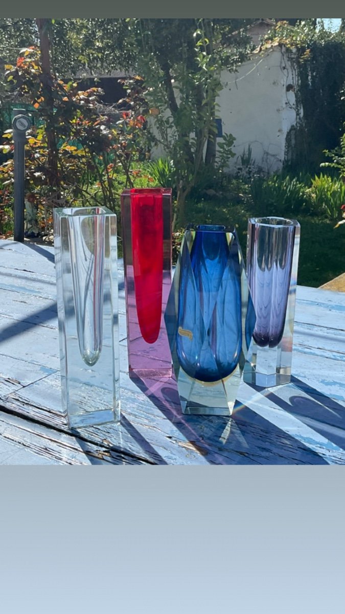 Vase Sommerso Bleu Et Jaune De Flávio Poli à Murano -photo-3