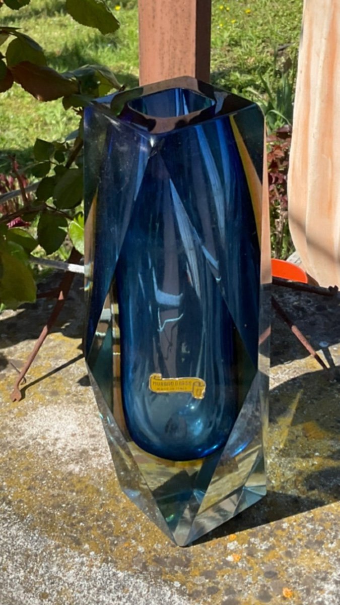 Blue And Yellow Sommerso Vase By Flávio Poli In Murano-photo-4
