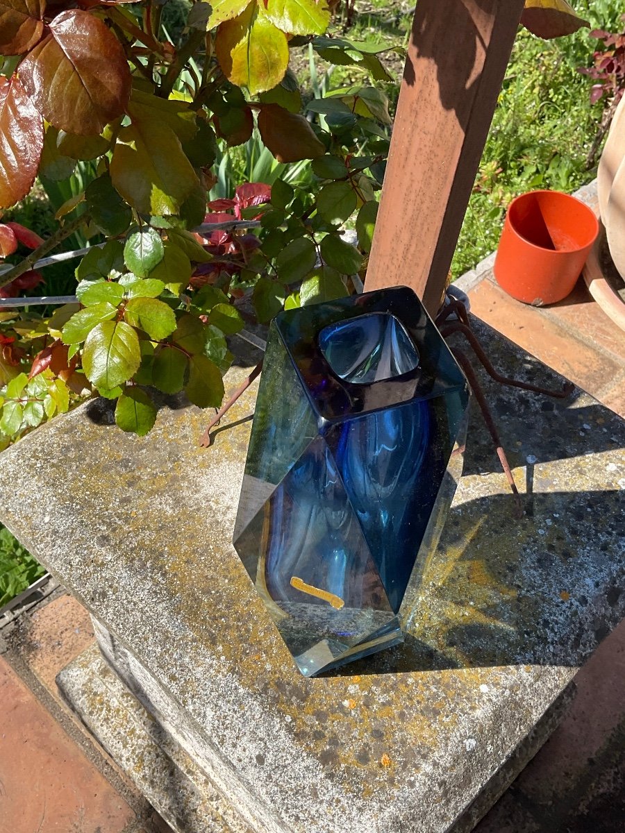 Blue And Yellow Sommerso Vase By Flávio Poli In Murano-photo-5