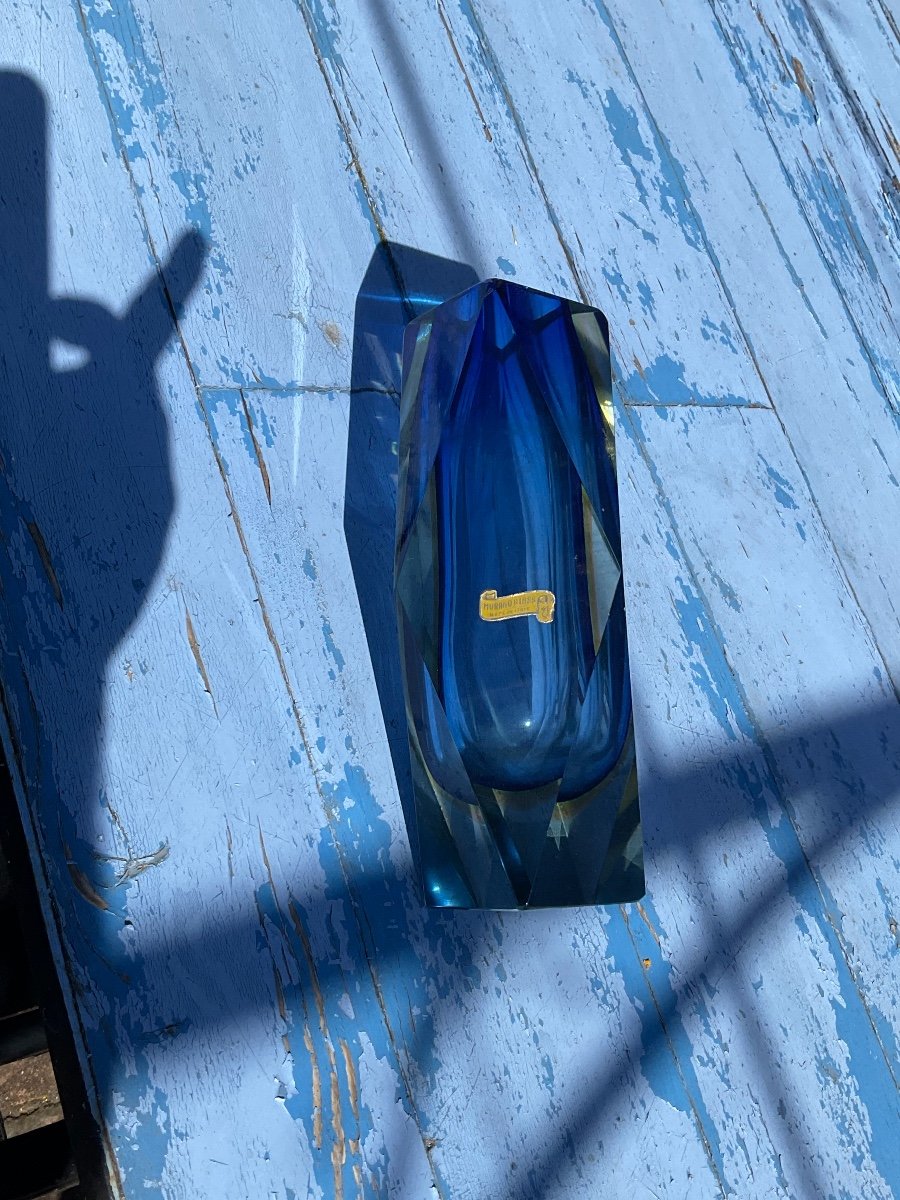 Blue And Yellow Sommerso Vase By Flávio Poli In Murano-photo-7