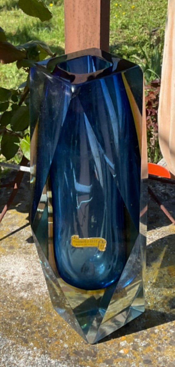 Blue And Yellow Sommerso Vase By Flávio Poli In Murano