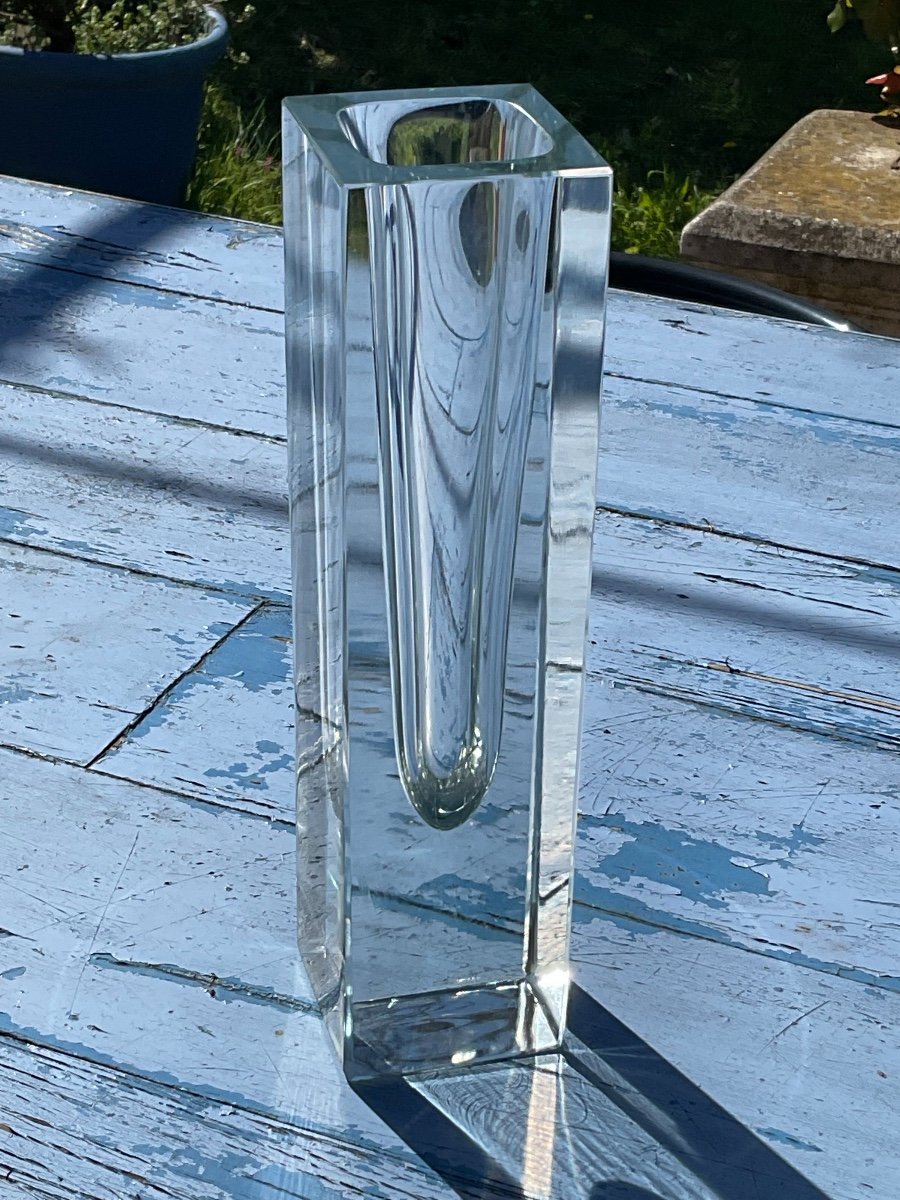 Rare Transparent Vase By Flavio Polished In Murano Glass Circa 1970-photo-4