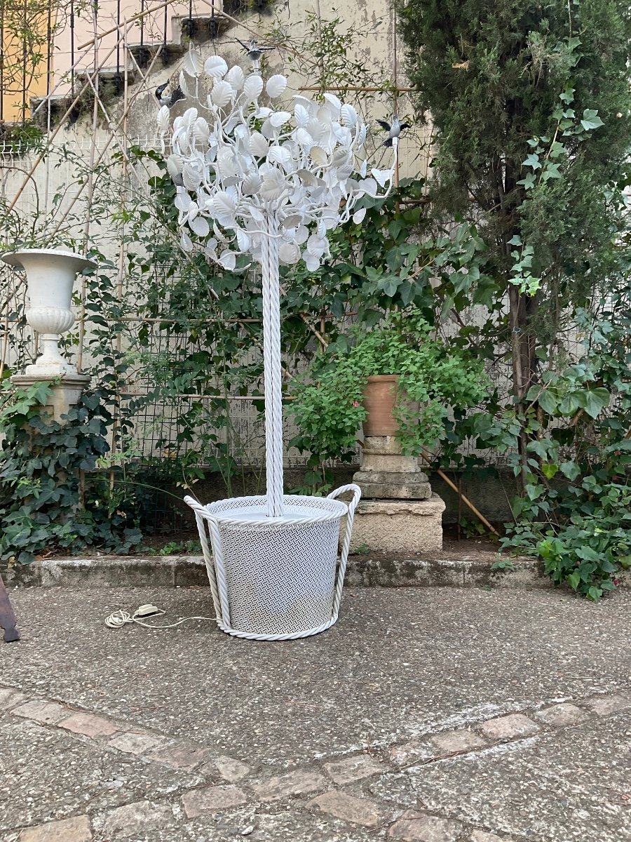 Jardin d hiver Grand Lampadaire En Métal  Oranger Dans Son Bac En Métal Perforé Vers 1970/80 -photo-8