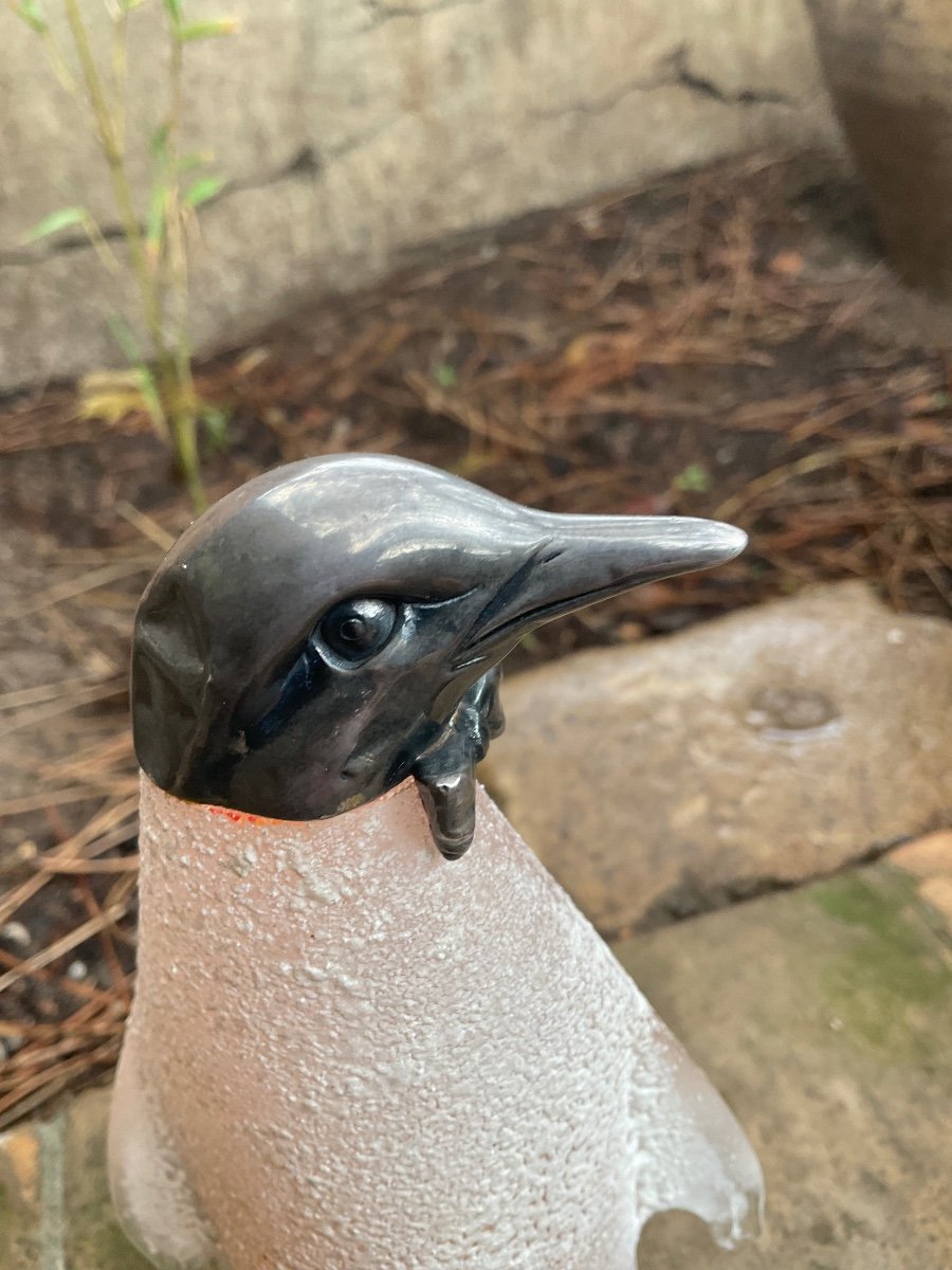 Pingouin En Verre De Murano Et Argent-photo-2