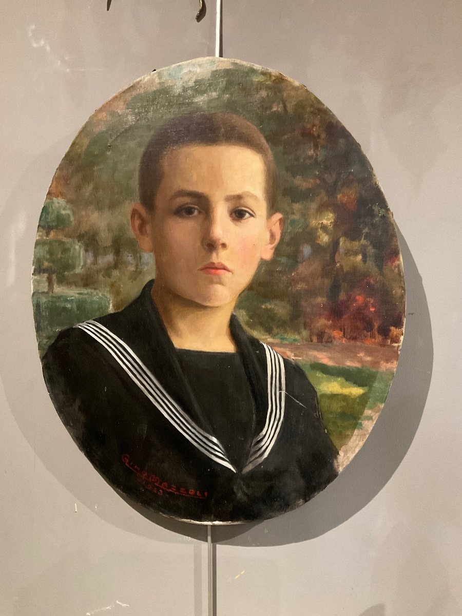 Portrait D Enfant Signé Gino Mazzoli Daté 1923-photo-2