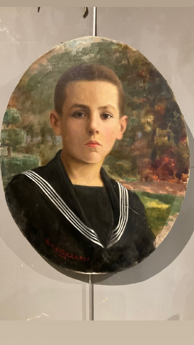 Portrait D Enfant Signé Gino Mazzoli Daté 1923-photo-1