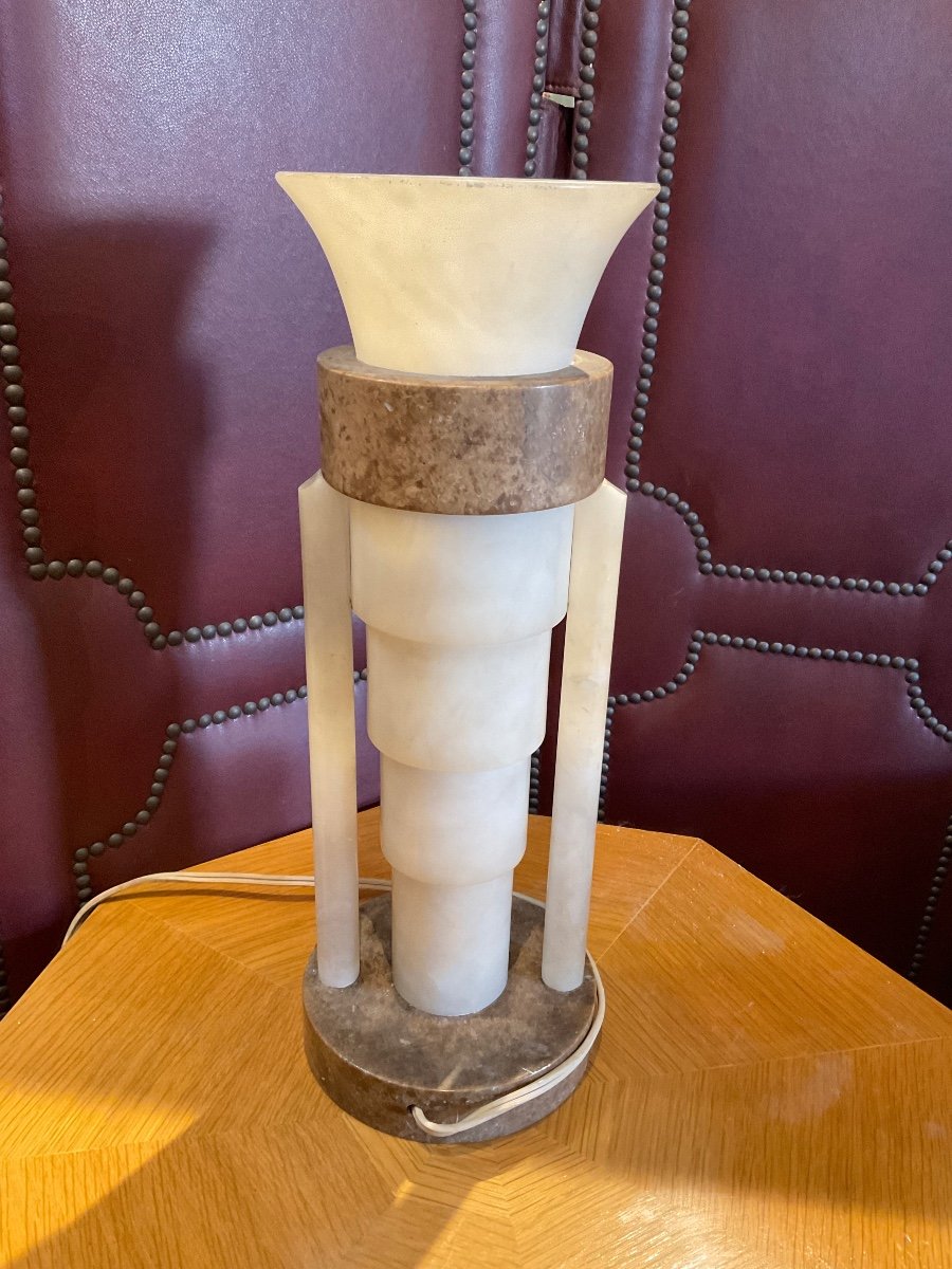 Art Deco Lamp In Alabaster And Marble Circa 1930/40 -photo-1