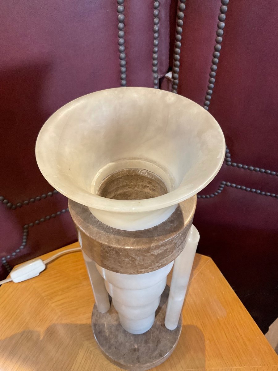 Art Deco Lamp In Alabaster And Marble Circa 1930/40 -photo-4