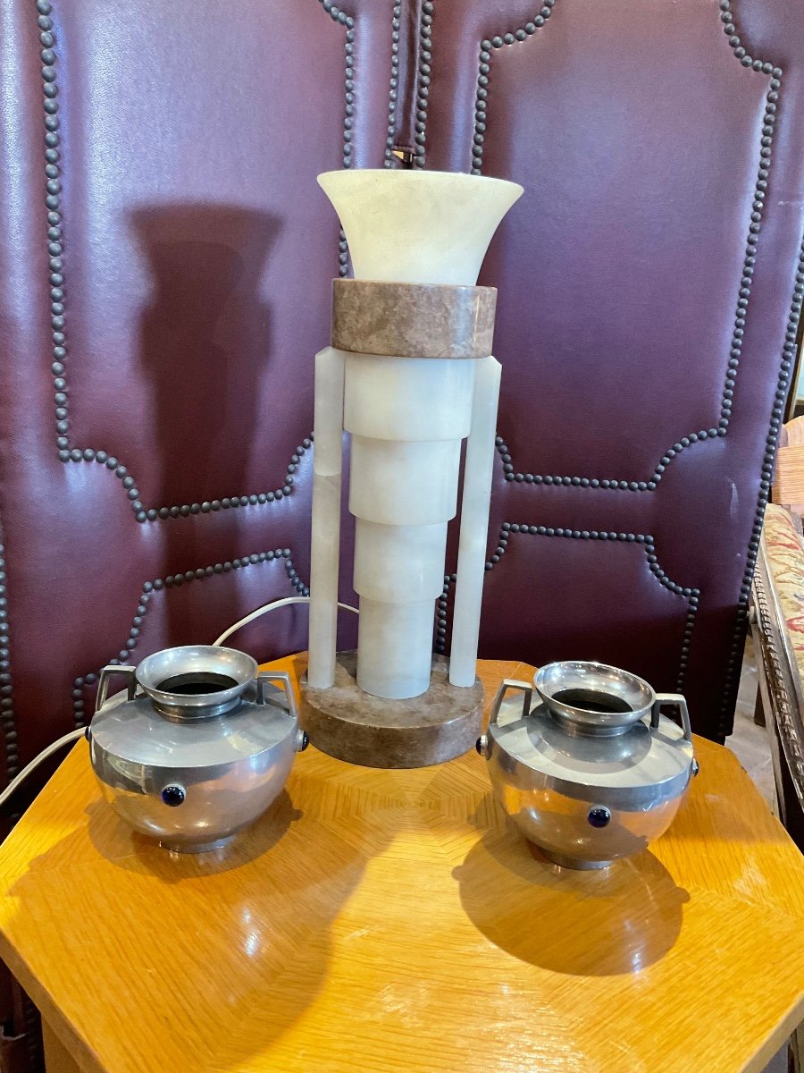 Art Deco Lamp In Alabaster And Marble Circa 1930/40 -photo-5