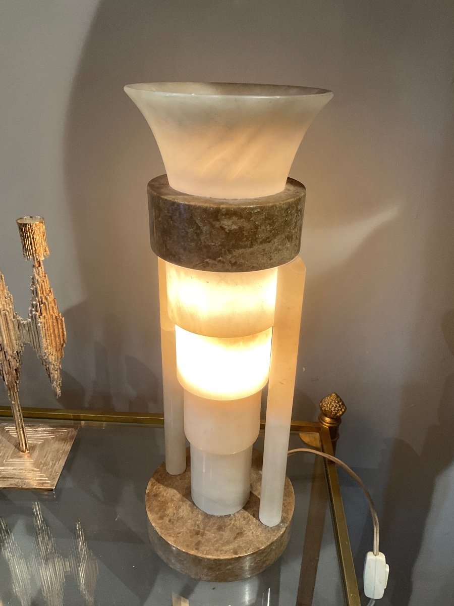 Art Deco Lamp In Alabaster And Marble Circa 1930/40 -photo-6