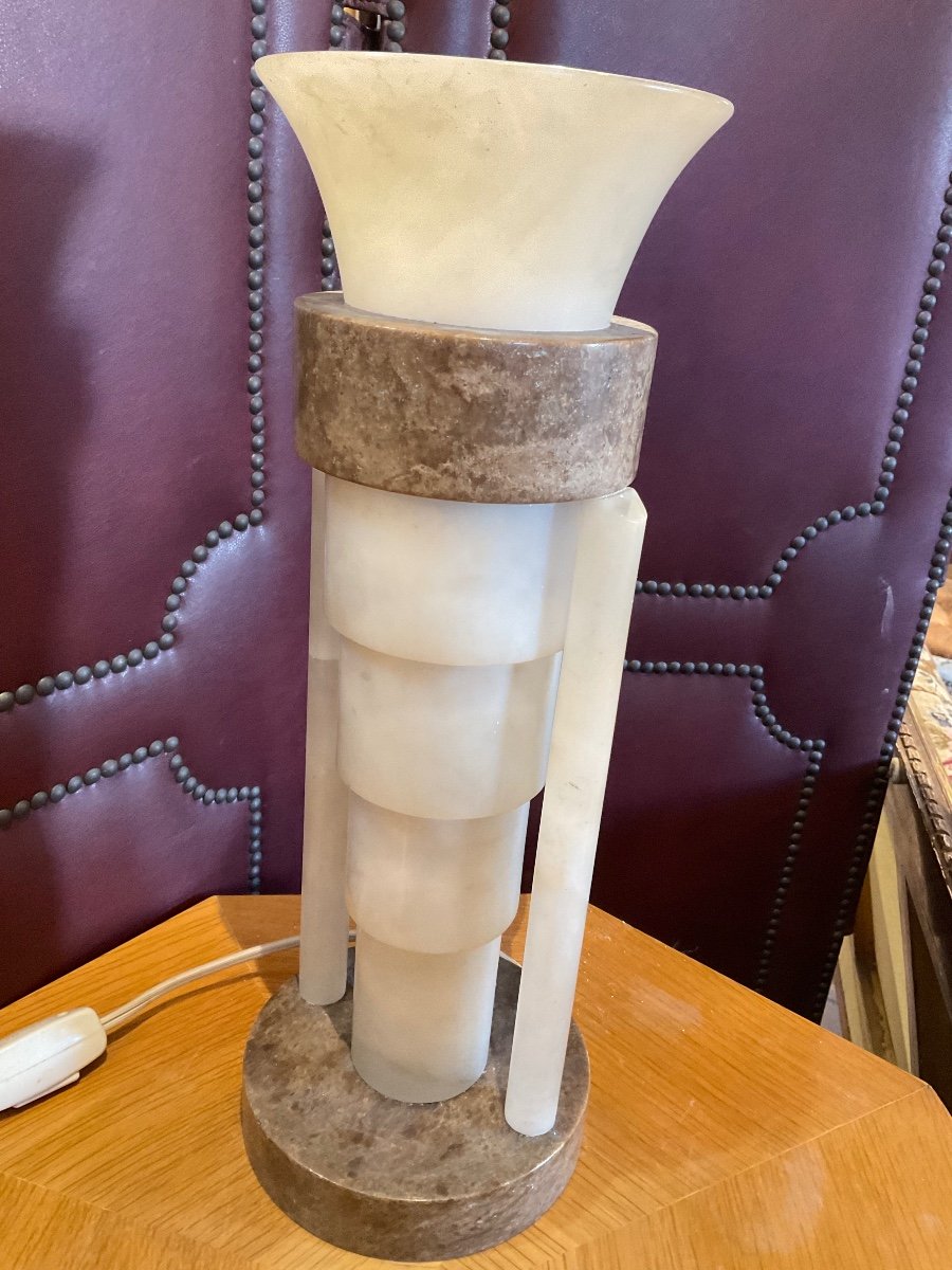 Art Deco Lamp In Alabaster And Marble Circa 1930/40 -photo-7