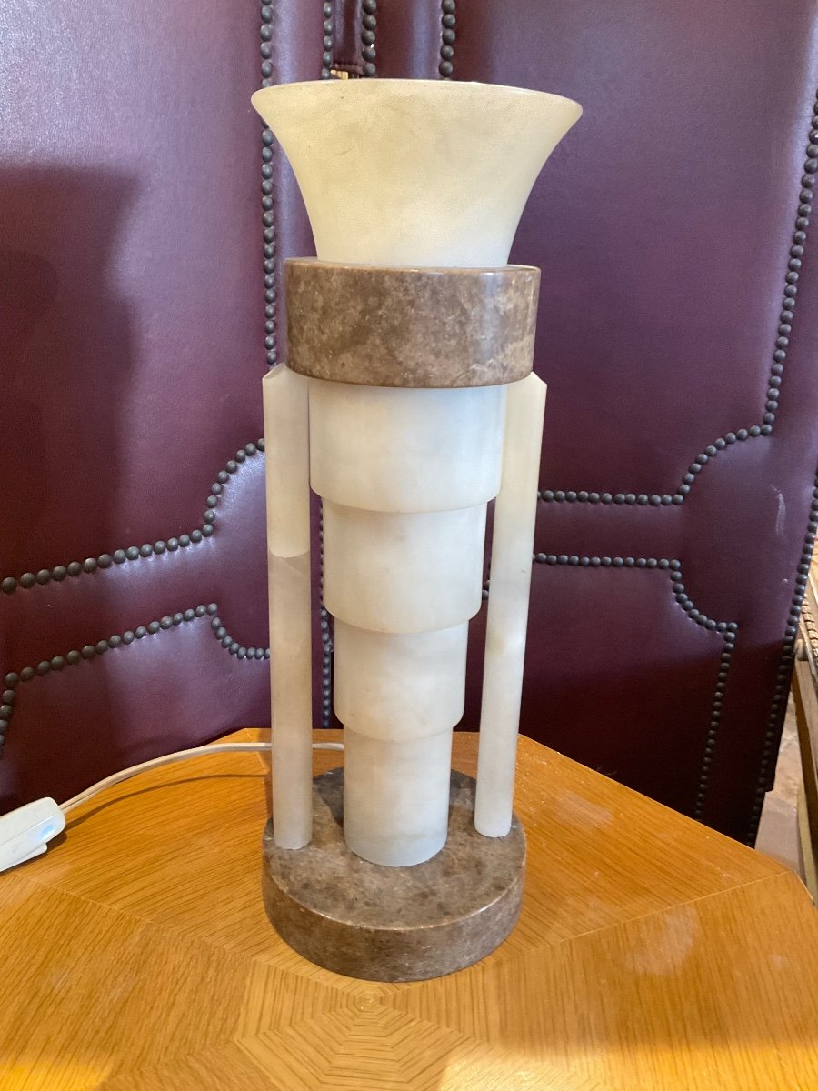 Art Deco Lamp In Alabaster And Marble Circa 1930/40 -photo-8