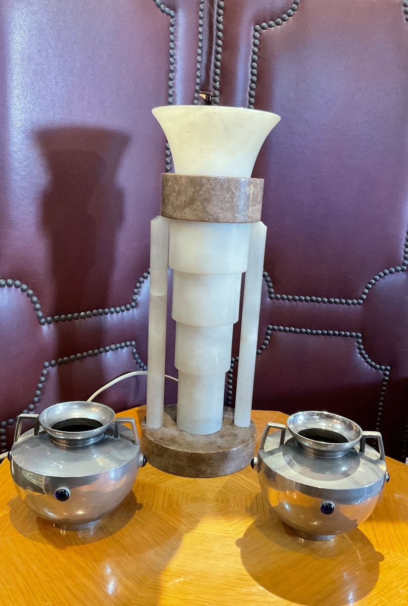 Art Deco Lamp In Alabaster And Marble Circa 1930/40 