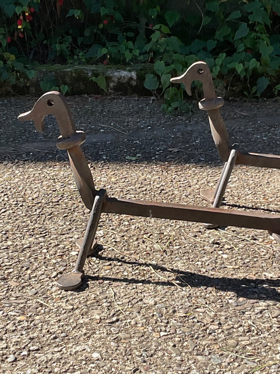 Pair Of Zoomorphic Andirons In Wrought Iron Circa 1950-photo-2
