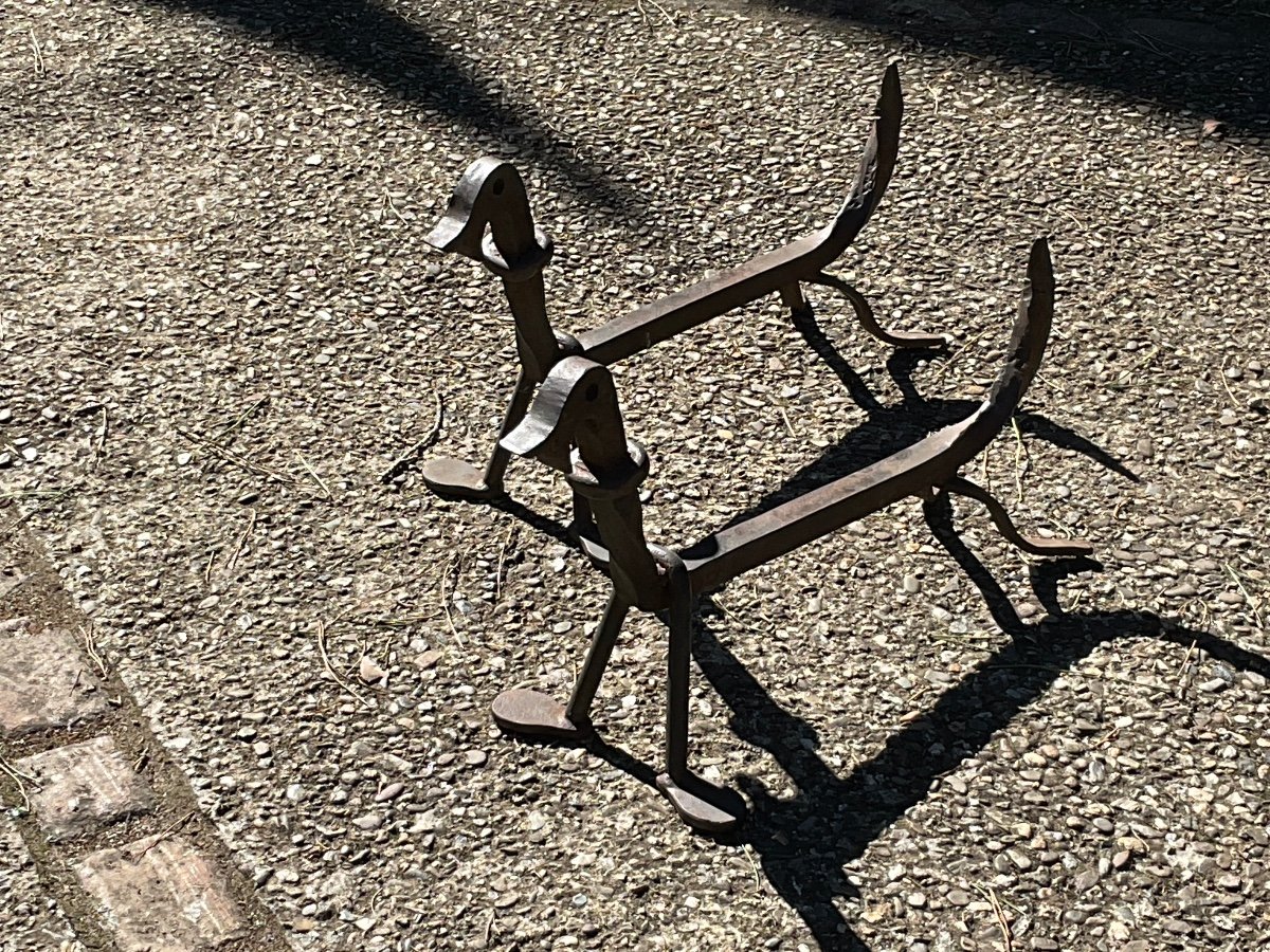 Pair Of Zoomorphic Andirons In Wrought Iron Circa 1950-photo-4