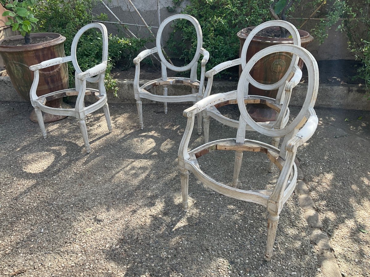 Series Of 4 Louis XVI Piedmontese Period Armchairs With Frame -photo-1