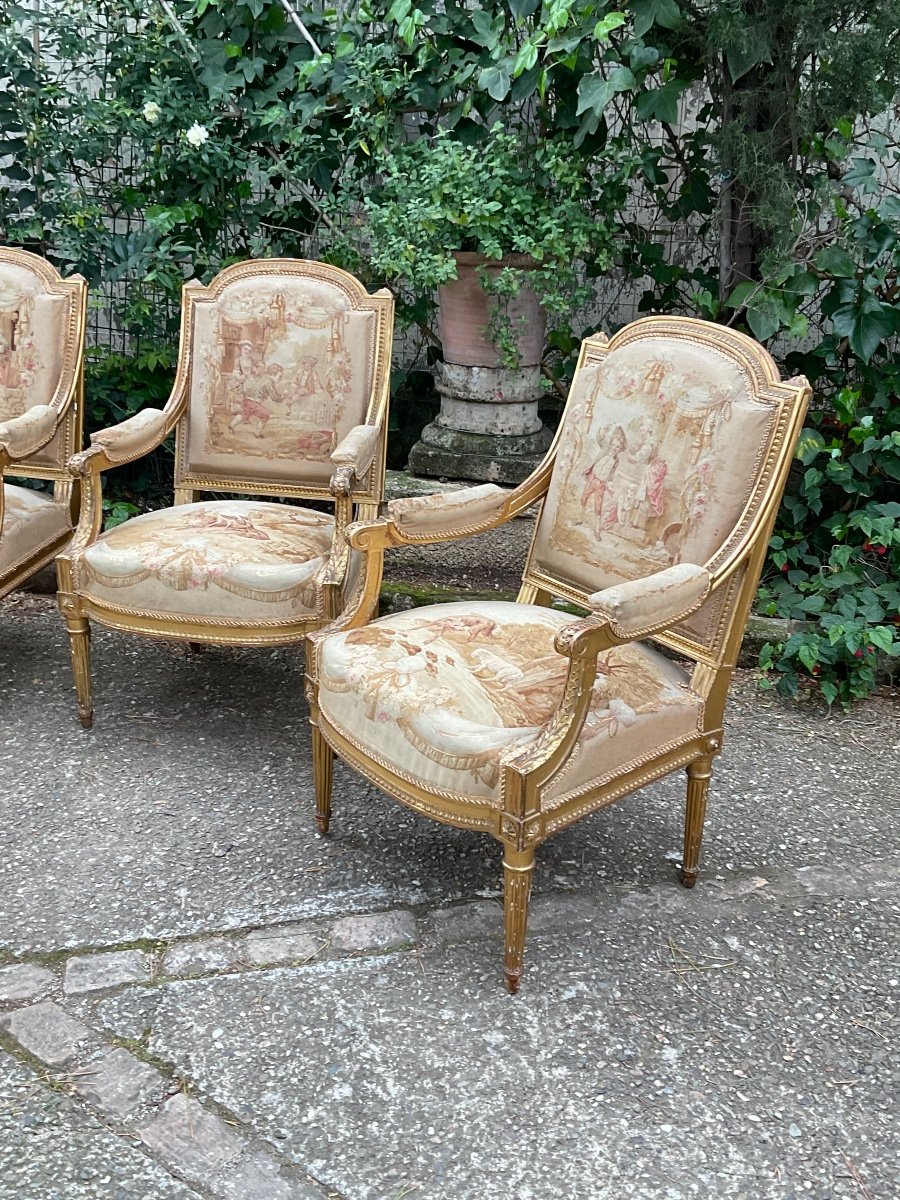 4 Louis XVI Armchairs With Flat Backs From The Napoleon III Period -photo-4