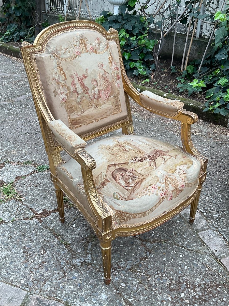 4 Louis XVI Armchairs With Flat Backs From The Napoleon III Period -photo-1