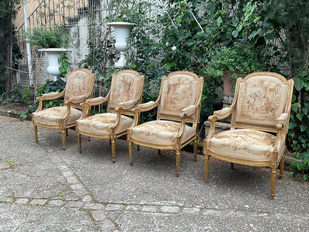 4 Louis XVI Armchairs With Flat Backs From The Napoleon III Period -photo-3