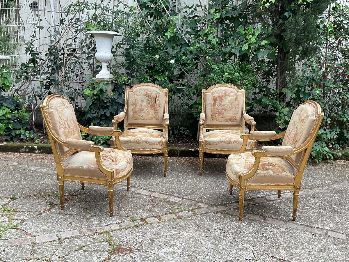 4 Louis XVI Armchairs With Flat Backs From The Napoleon III Period -photo-4