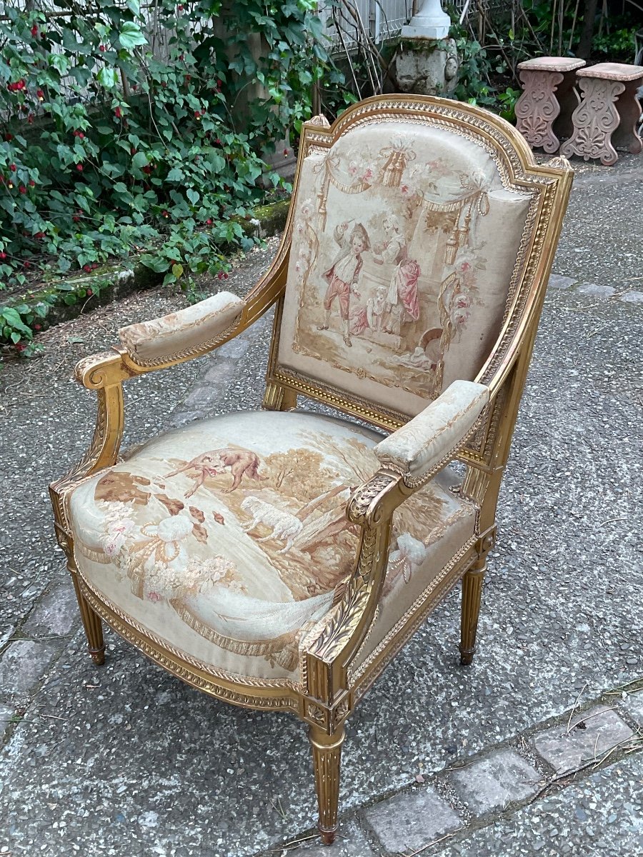 4 Louis XVI Armchairs With Flat Backs From The Napoleon III Period -photo-5