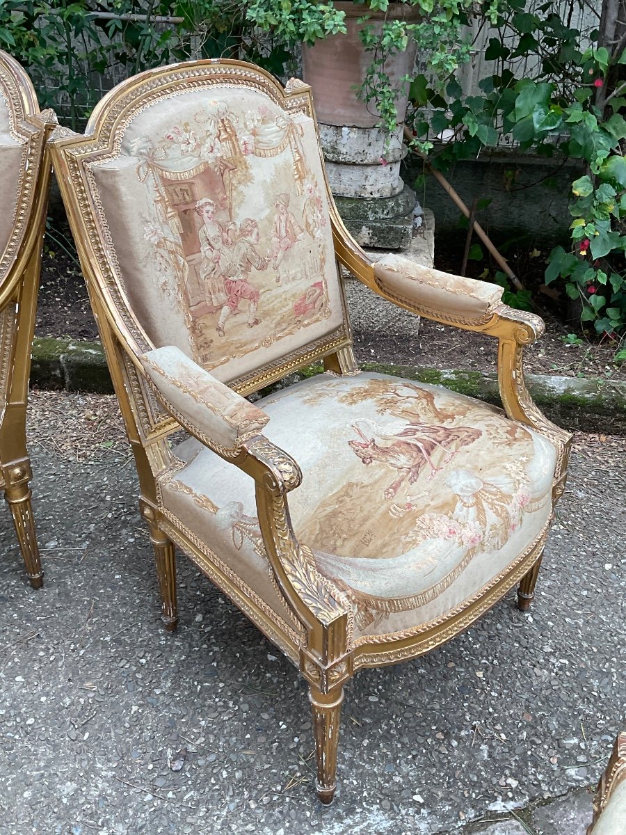 4 Louis XVI Armchairs With Flat Backs From The Napoleon III Period -photo-6