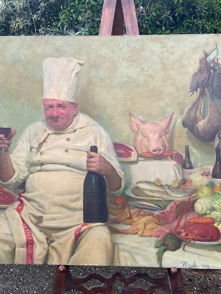 The Chef De Cuisine Large Oil On Canvas Dated 1947-photo-2