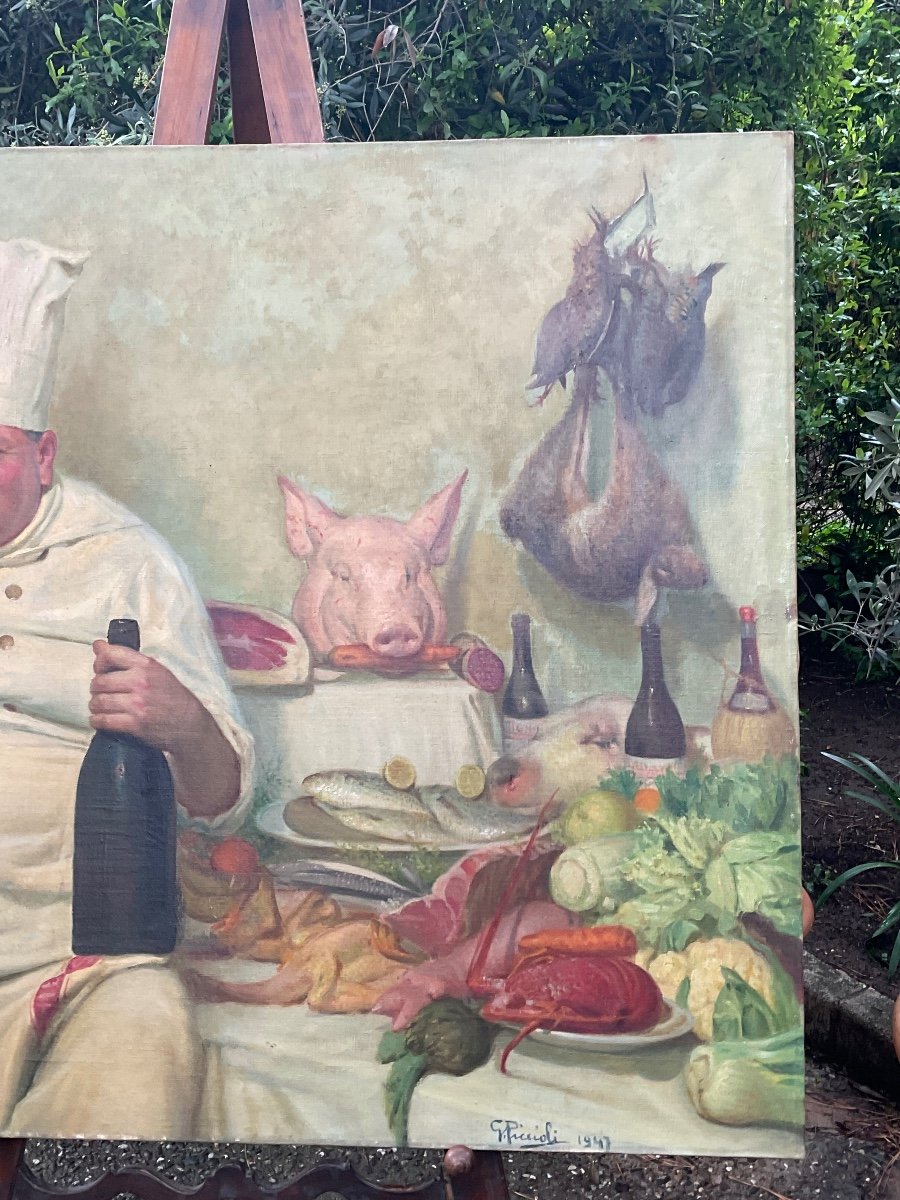 The Chef De Cuisine Large Oil On Canvas Dated 1947-photo-5