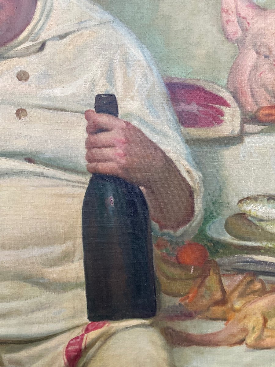The Chef De Cuisine Large Oil On Canvas Dated 1947-photo-8