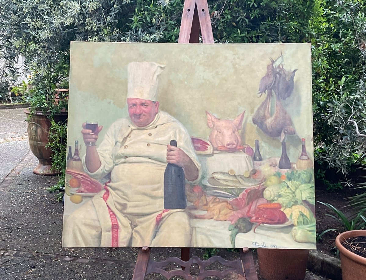 The Chef De Cuisine Large Oil On Canvas Dated 1947