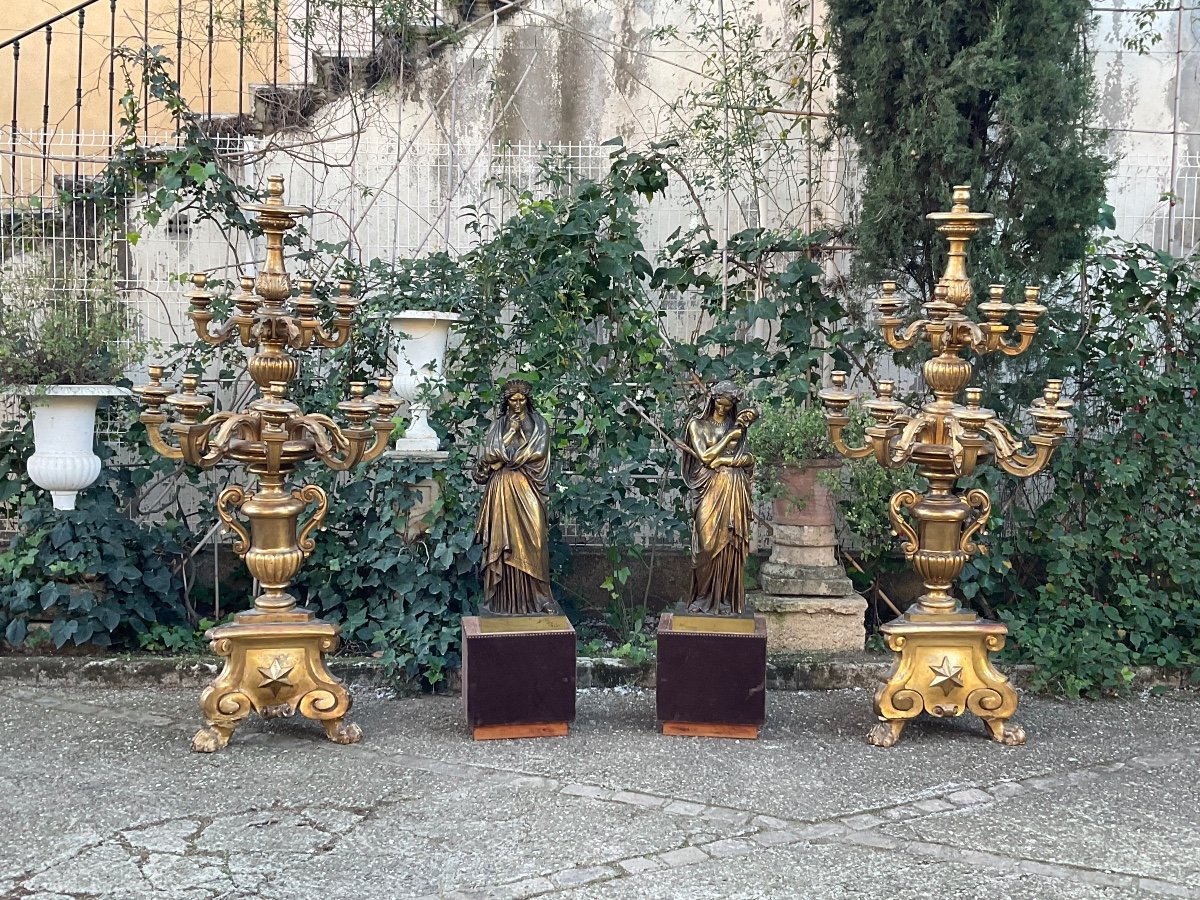 Antique Theatre. Tragedy And Comedy. Pair Of Large Bronzes Signed Franscique Duret -photo-2